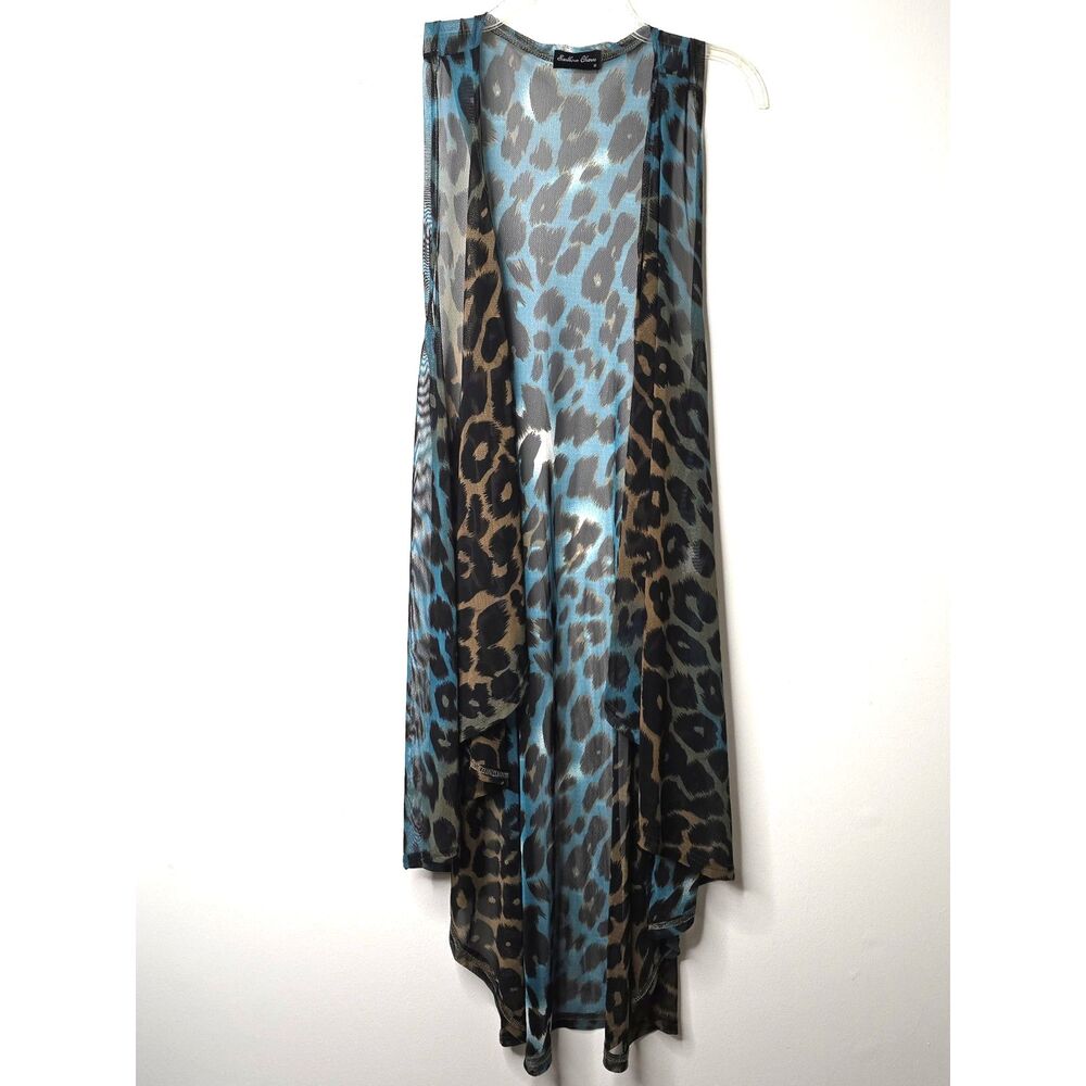 Southern Charm Blue Animal Print Sheer Mesh Duster Vest Open Front Kimono OS Reg